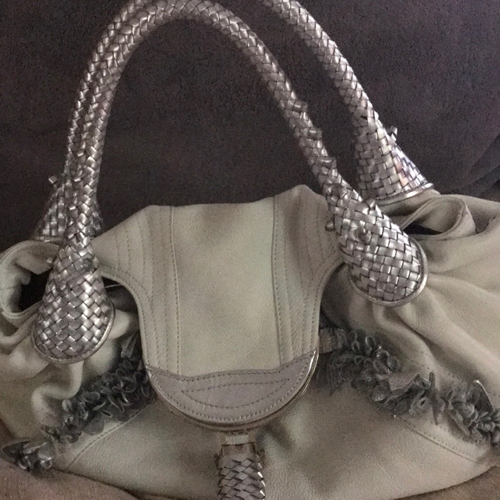 White leather Fendi spy  bag with inside purse